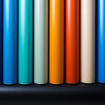 rolls of differnt colour vinyl film stood upright